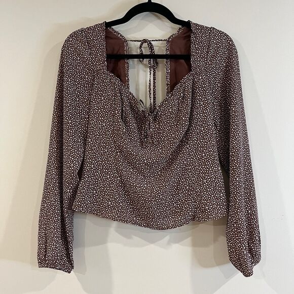 Abercrombie & Fitch Brown Dot Smocked Sweetheart Blouse size Medium - Picture 1 of 6